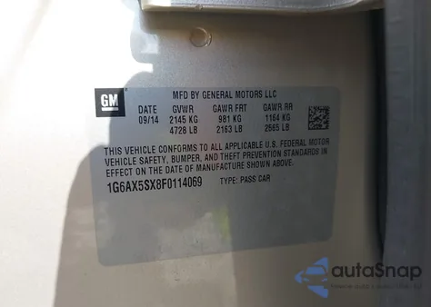 2015 Cadillac Cts Luxury z USA, uszkodzony, nr VIN 1G6AX5SX8F0114069